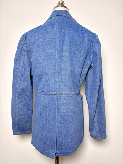 Women Size S No Label Blue Solid Denim Vintage Jacket