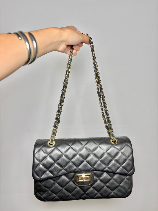 No Label Solid Leather Black Cowhide Flap Purse