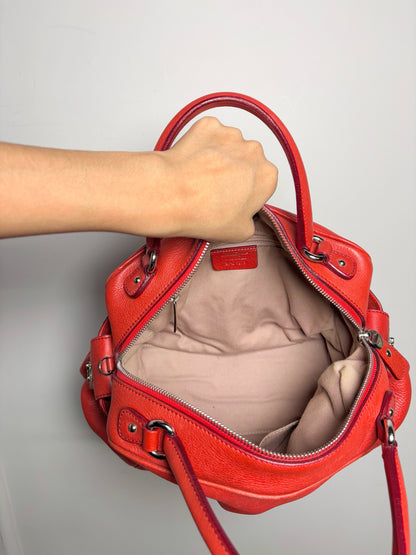 Salvatore Ferragamo Solid Pebble Leather Red Calfskin Medium Purse