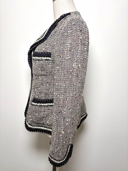 Women Size 8 St. John Couture Black, White Boucle Virgin Wool Blend Jacket