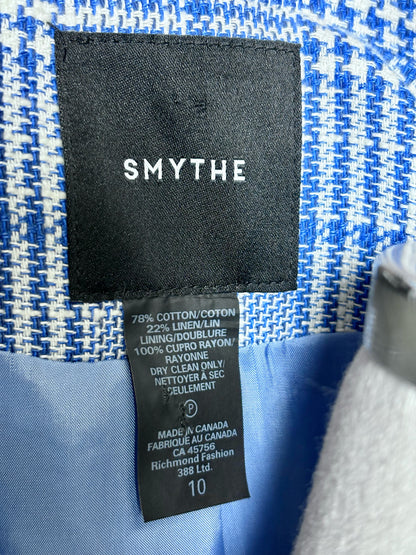Women Size 10 Smythe Blue, White Plaid Cotton/Linen Pre-owned Jacket