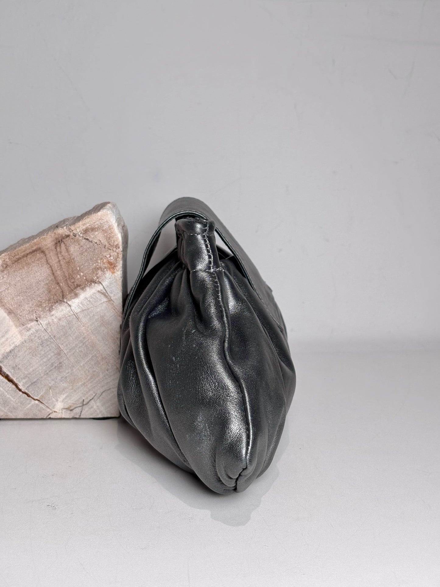 M. Andonia Solid Leather Pre-owned Charcoal Clutch/Evening Bag