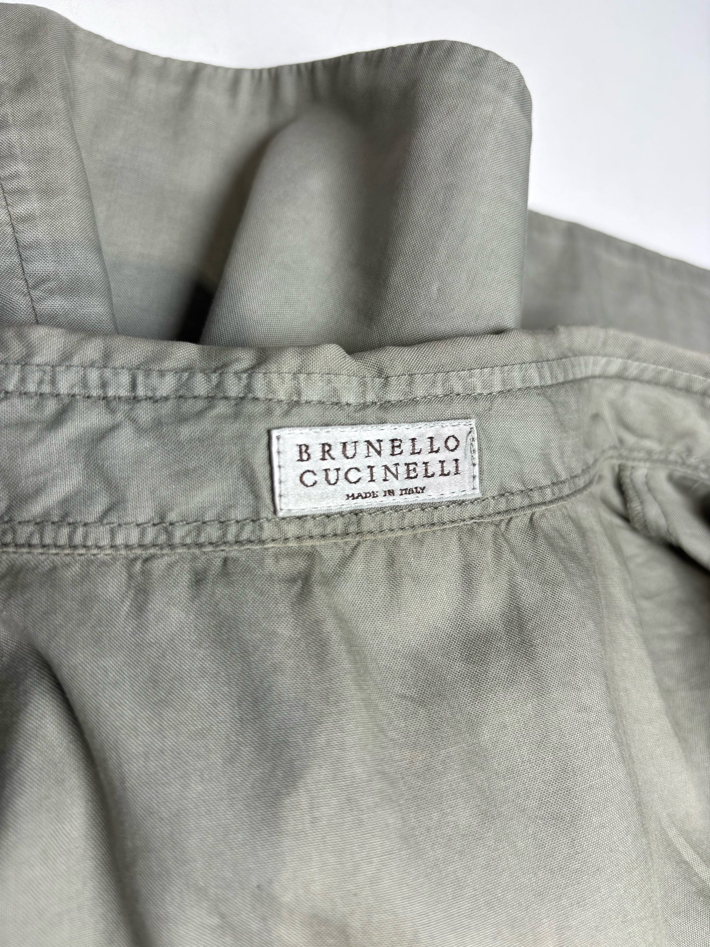 Women's Size XS Brunello Cucinelli Olive Green Pure Cotton Pre-Owned Cold Shoulder Shirt
