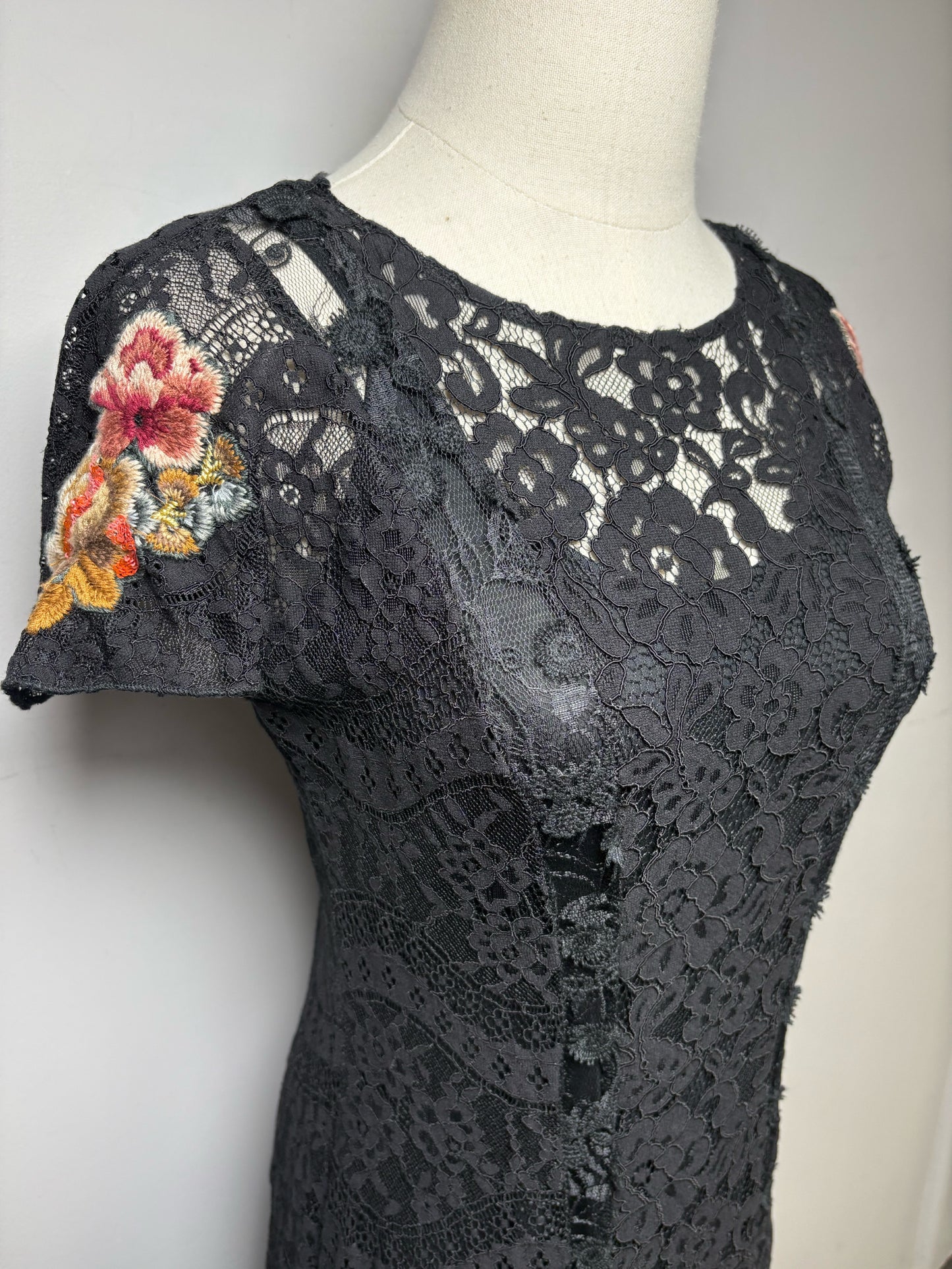 Size XS Johnny Was Black Lace Women's Pre-owned Dress