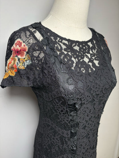 Size XS Johnny Was Black Lace Women's Pre-owned Dress