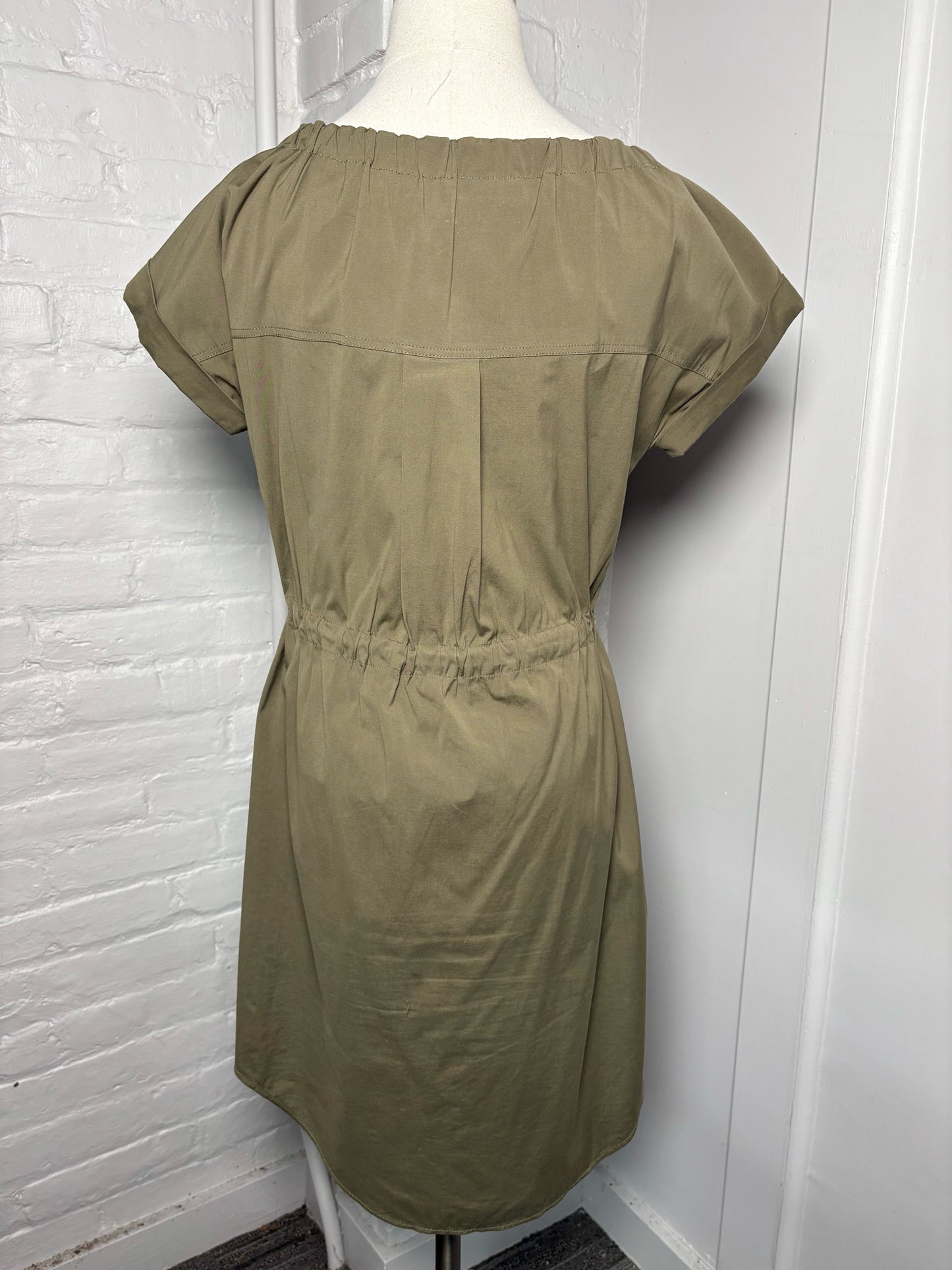 Women Size 0 Theory Olive Solid Cotton Dress