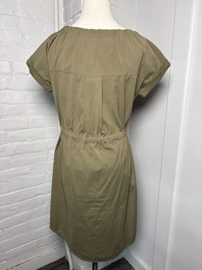 Women Size 0 Theory Olive Solid Cotton Dress