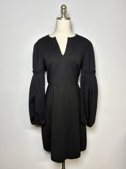 Women Size 6 Tibi Black Ponte' Knit V-neck Poof Sleeves Dress