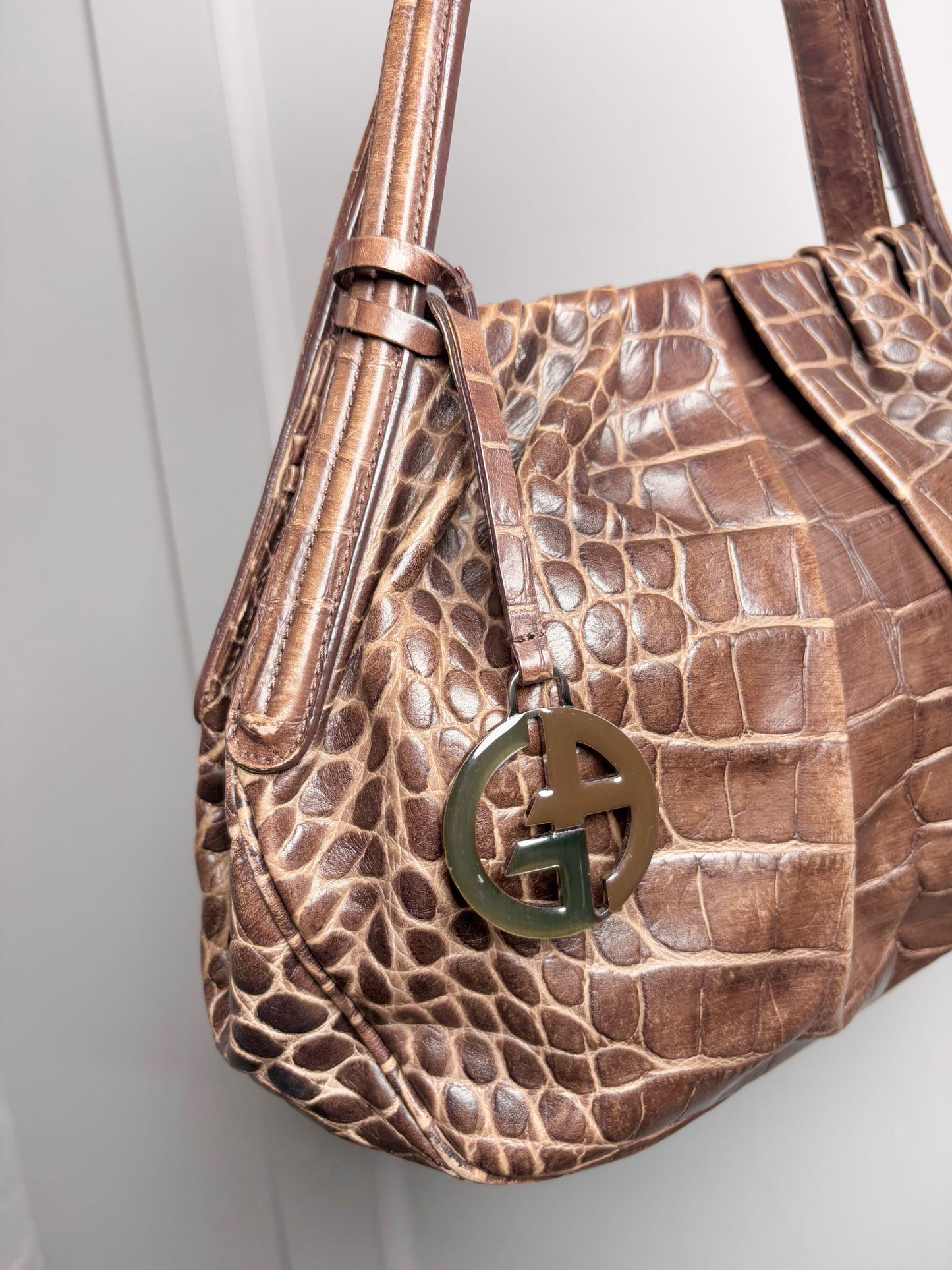 Leather Giorgio Armani Croc Embossed Vintage Brown Medium Purse