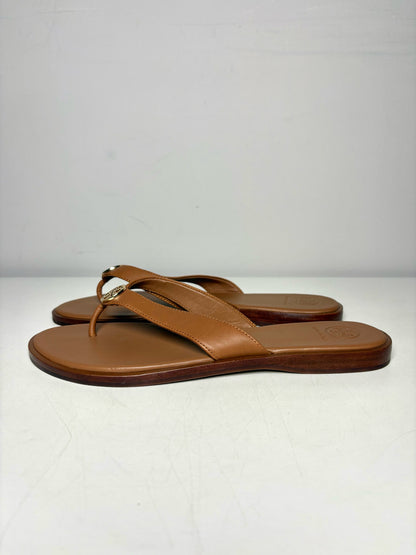 W Shoe Size 9 Tory Burch Benton Brown Leather Pre-owned Flip Flops