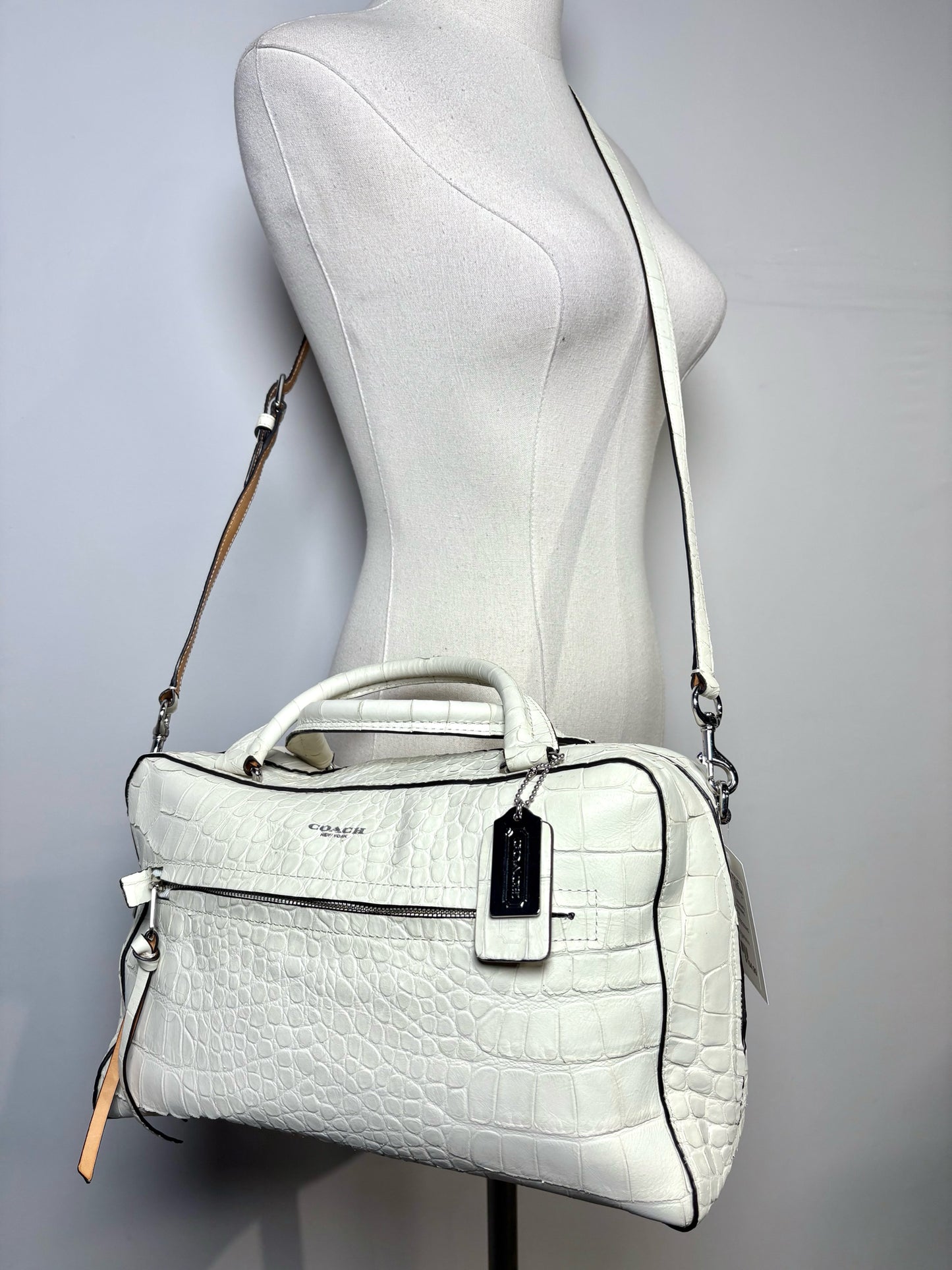 Coach Croc Embossed Leather Off-white Bleeker Purse