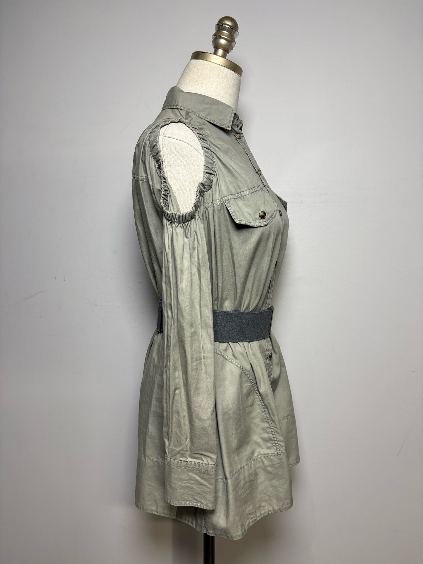 Women's Size XS Brunello Cucinelli Olive Green Pure Cotton Pre-Owned Cold Shoulder Shirt