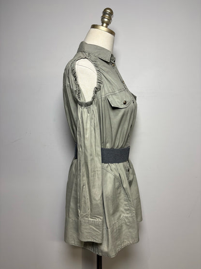 Women's Size XS Brunello Cucinelli Olive Green Pure Cotton Pre-Owned Cold Shoulder Shirt