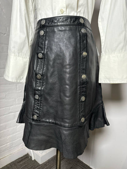 Women Size 8 Walter Baker Black Ruffle Hem Lamb Leather Skirt