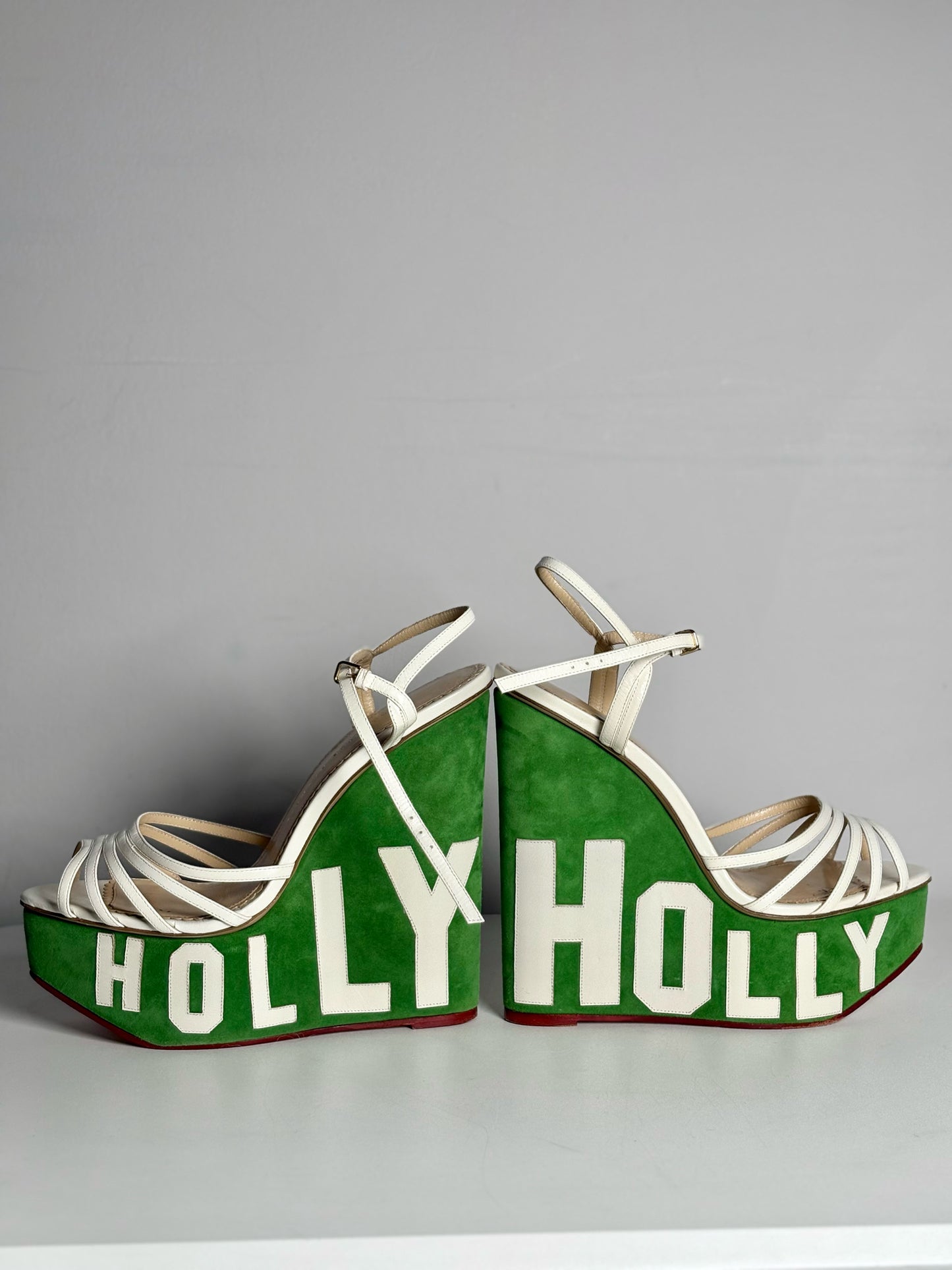 W Shoe Size 41 Charlotte Olympia Cream & Green Leather Pre-owned Sandals