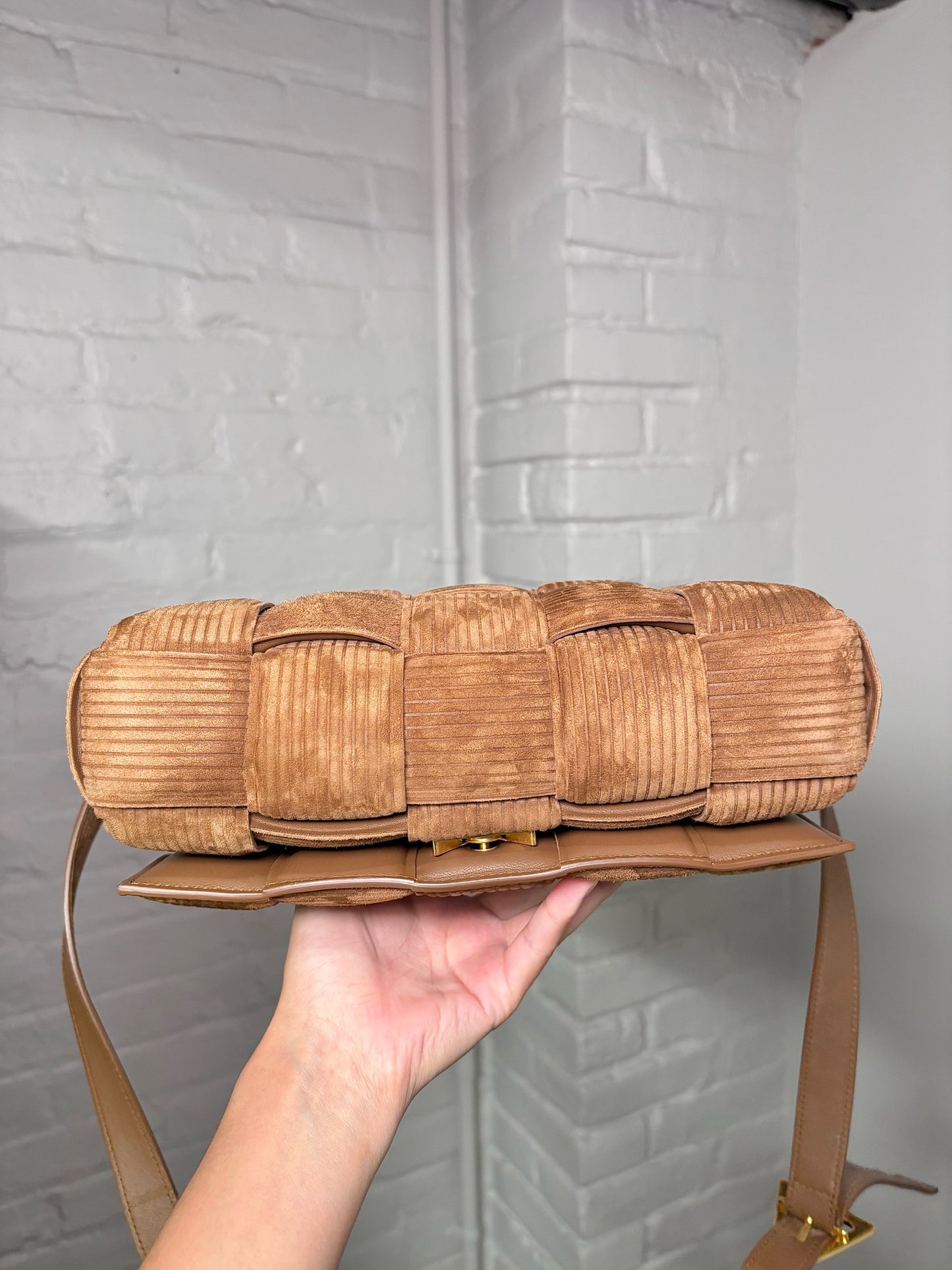 Bottega Veneta Weave Suede Brown Medium Purse