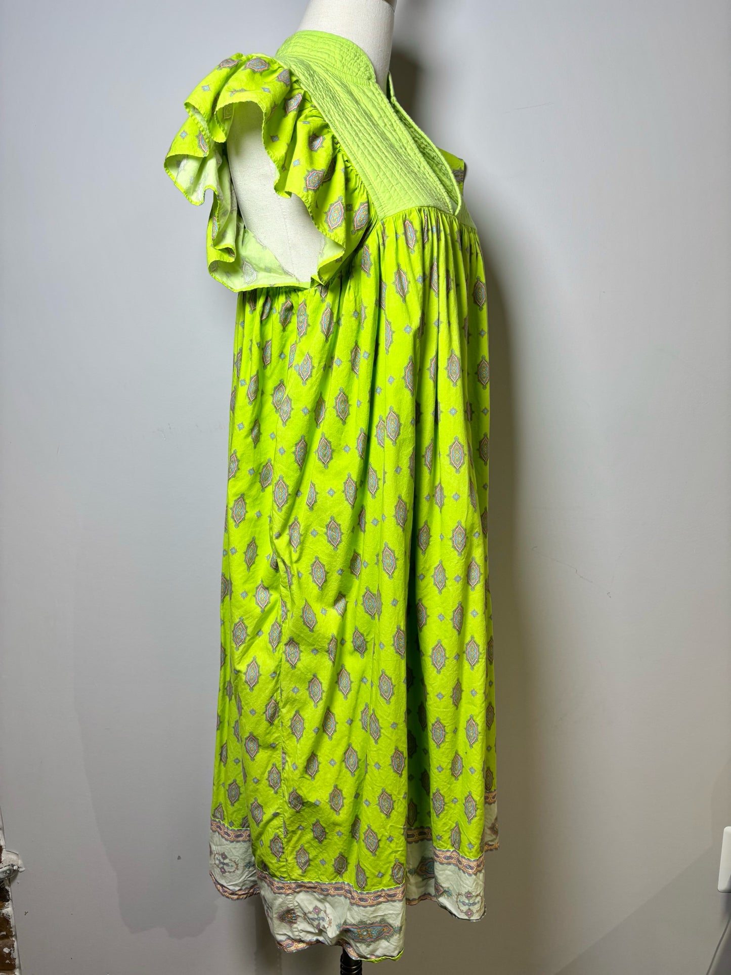 Women Size M Manoush Lime Green Print Cotton Dress