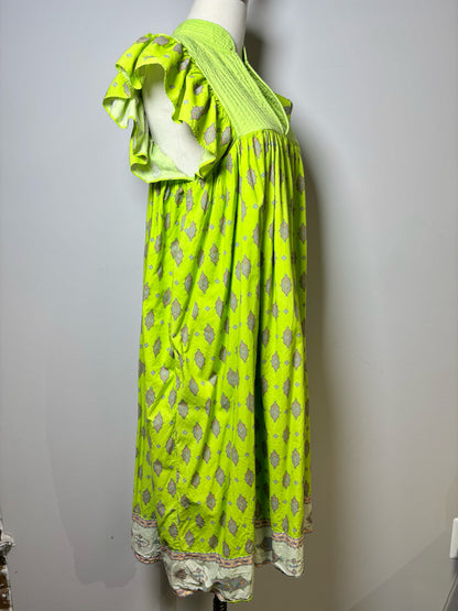 Women Size M Manoush Lime Green Print Cotton Dress