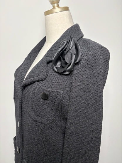 Women Size 6 St. John Caviar Black Solid Wool Blend Jacket