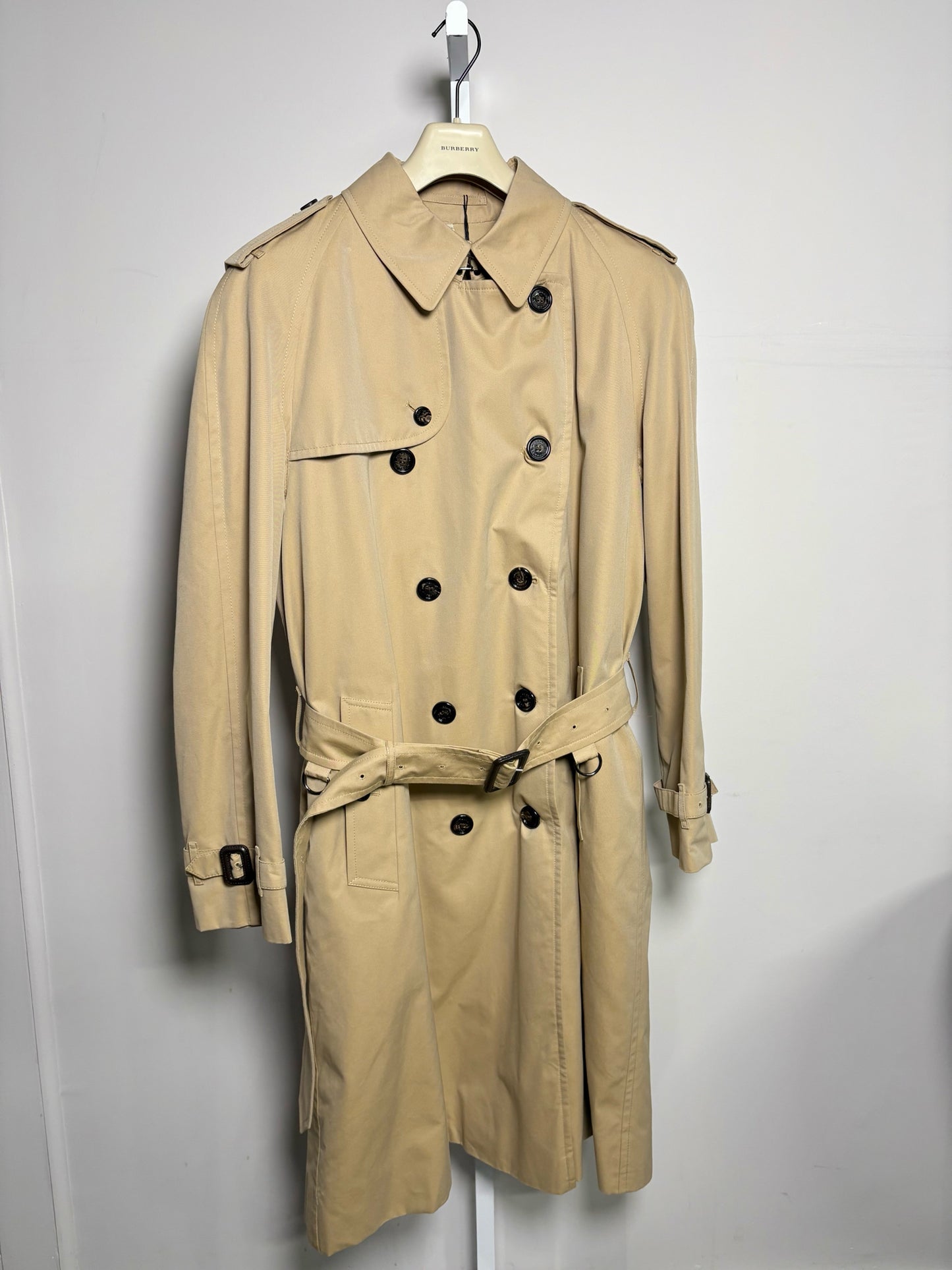 Burberry Khaki Cotton Solid Men's  Size 52L Trench Coat