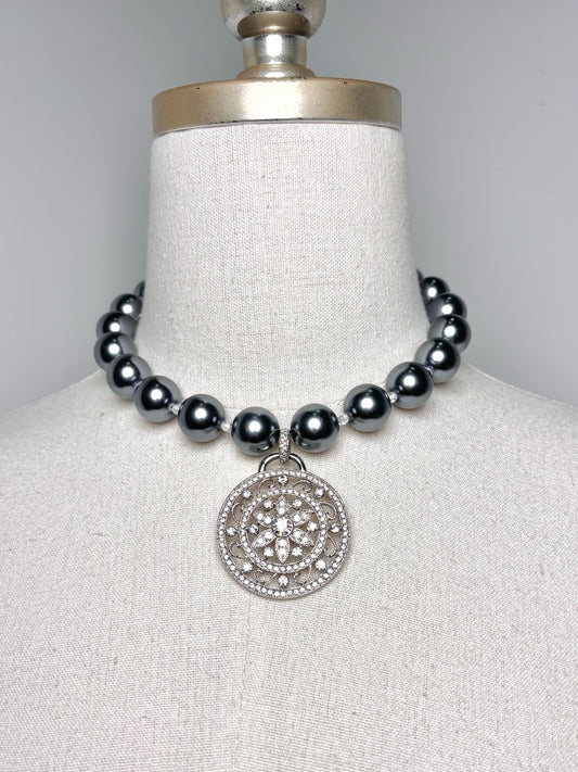 No Label Hematite stones w/CZ Stones Pendant Necklace