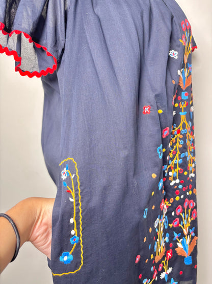 Women Size S/P Tory Burch Blue Embroidered Cotton NWT Dress