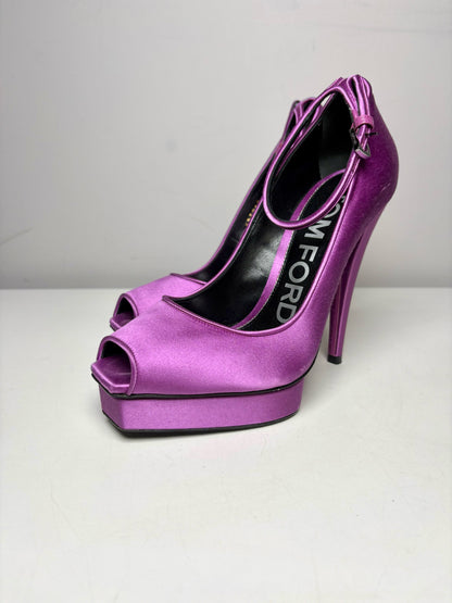 W Shoe Size 37.5 (7.5) Tom Ford Purple Satin Platform Pre-owned Heels