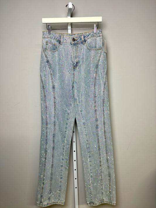 Women Sz 26 Self-Portrait Light Blue Pink Crystals NWT Pre-owned Jeans