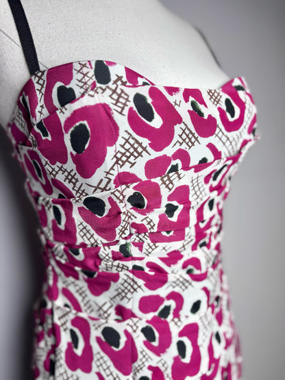 Women Size 6 Burberry Magenta, Black, Cream Floral Silk Dress