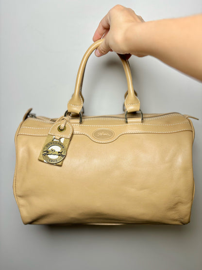 Longchamp Solid Leather Tan Bowling Bag Purse
