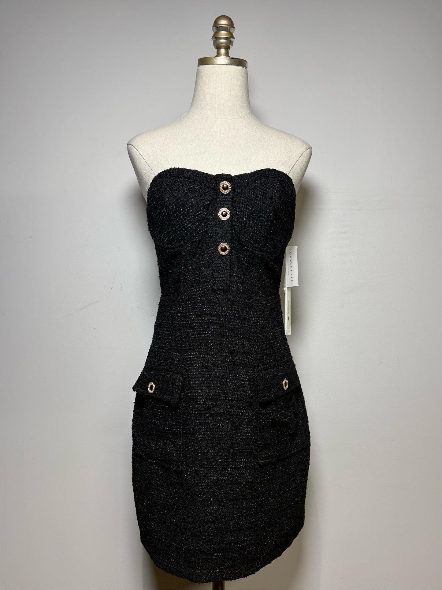 Size L Aqua Black & Gold Women's Polyester, Spandex NWT, Pre-owned Dress
