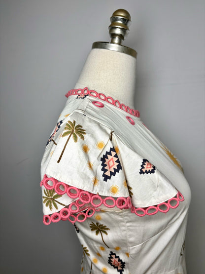 Women Size 4 Never Fully Dressed Off-white Print 100% Cotton Pre-owned Dress