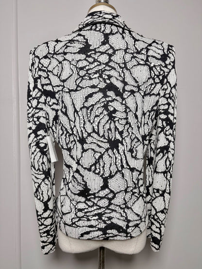 Women Size 4 St. John White, Black Floral Print Wool, Rayon Jacket