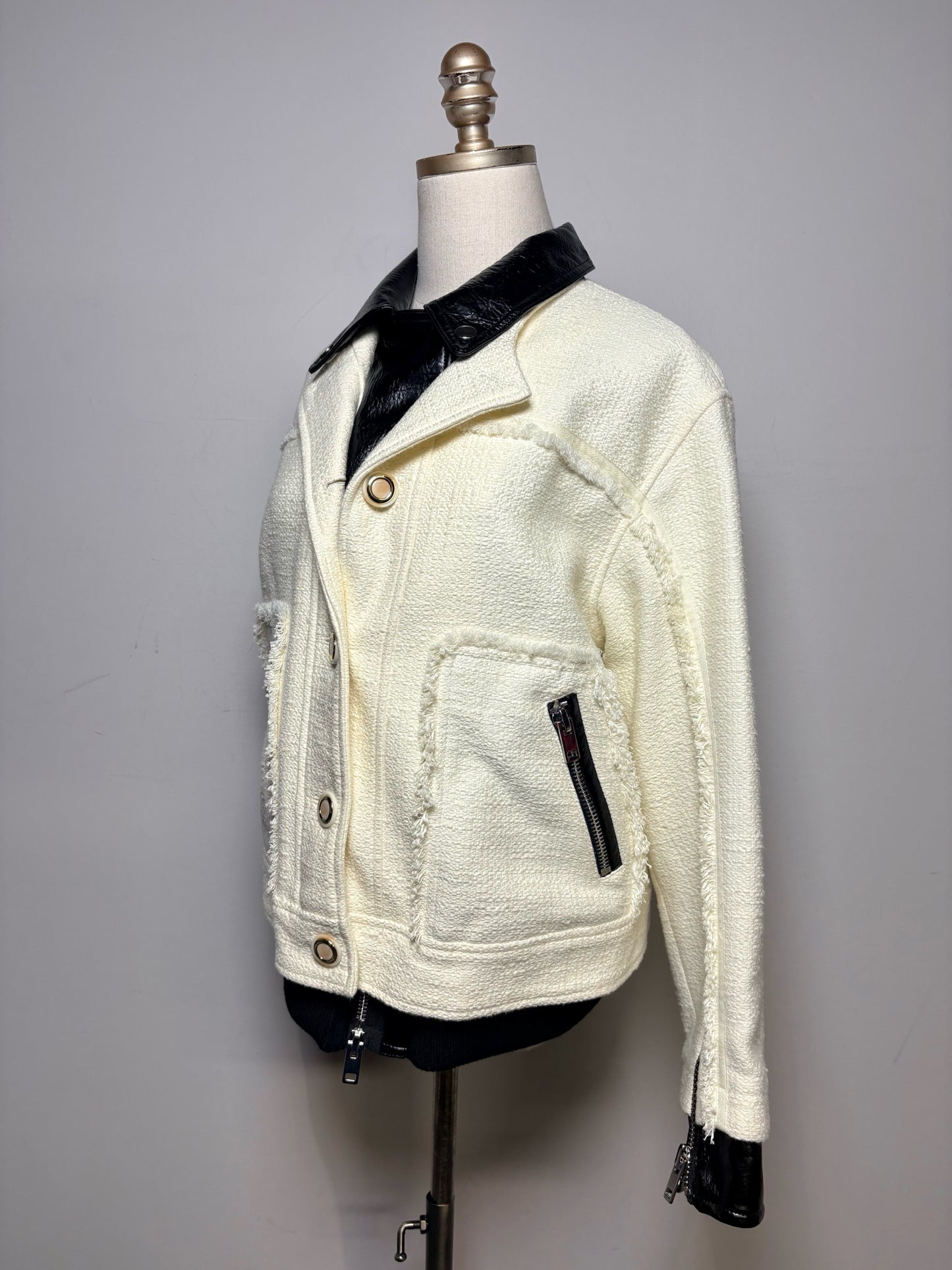 Women Size M 3.1 Phillip Lim Black & White Tweed Cotton Wool NWT Pre-Owned Moto Jacket