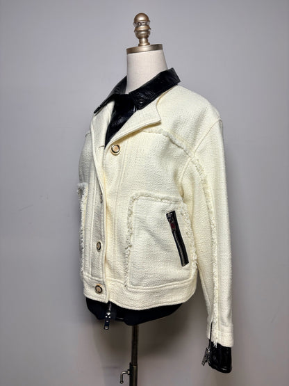 Women Size M 3.1 Phillip Lim Black & White Tweed Cotton Wool NWT Pre-Owned Moto Jacket