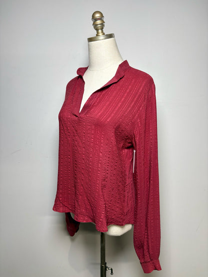 Women's Size 38 (US 2–4) Zeus + Dione Burgundy Textured Pure Silk Pre-Owned Top