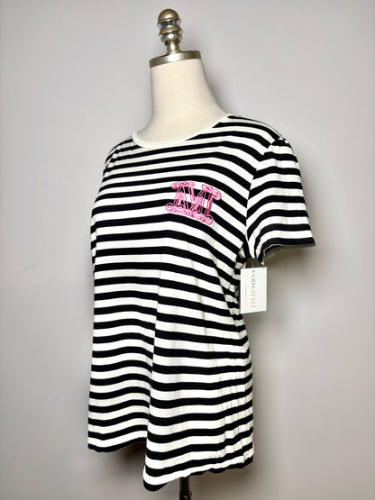 Women Size M Max Mara Black/White Striped, Embroidered Cotton Pre-owned T-shirt