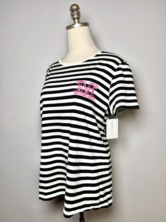 Women Size M Max Mara Black/White Striped, Embroidered Cotton Pre-owned T-shirt