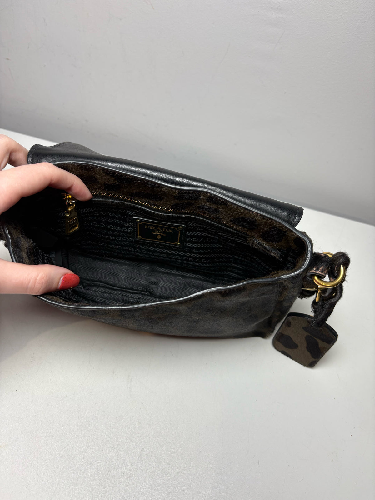 Women's Authentic Prada Cavallino Leopard Calf Hair Vintage Authentic Pre-Owned Crossbody Bag