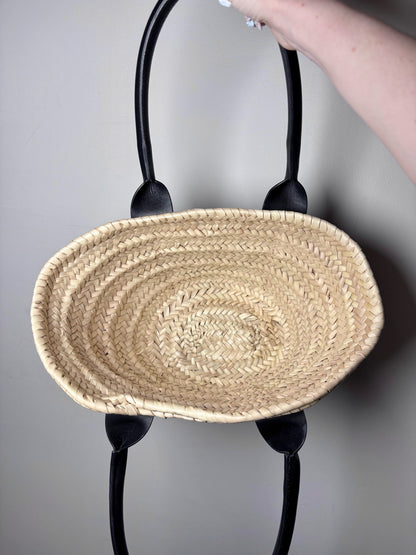Women's DeMellier Mini Caged Leather, Woven Straw/Raffia Basket Purse