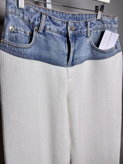 Women Size S SEROYA Chani Cream Colorblock Cotton Pre-owned, NWT Pants