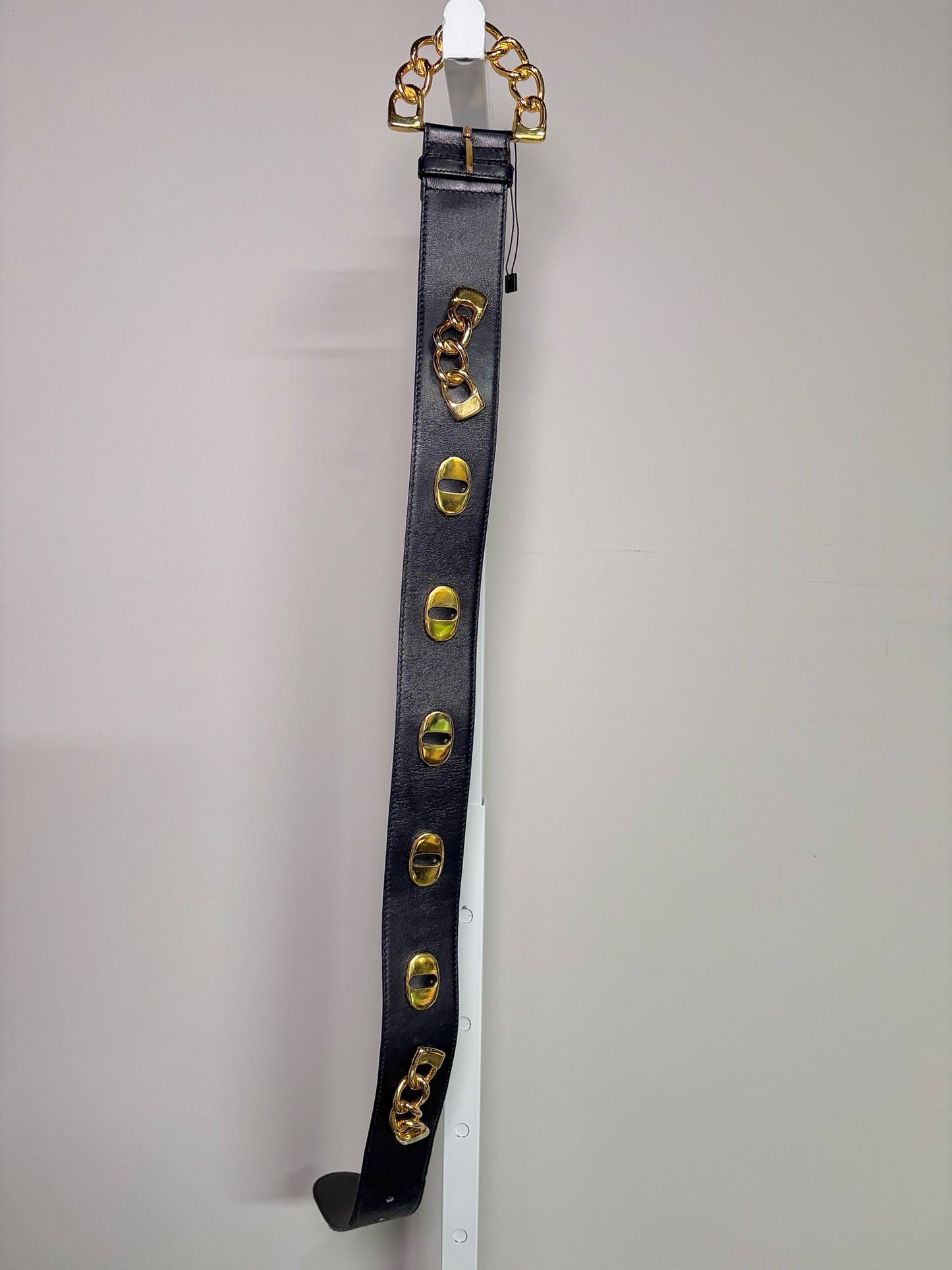 Escada Leather 36 (XS) Vintage Black Chain Links Padlocks Belt