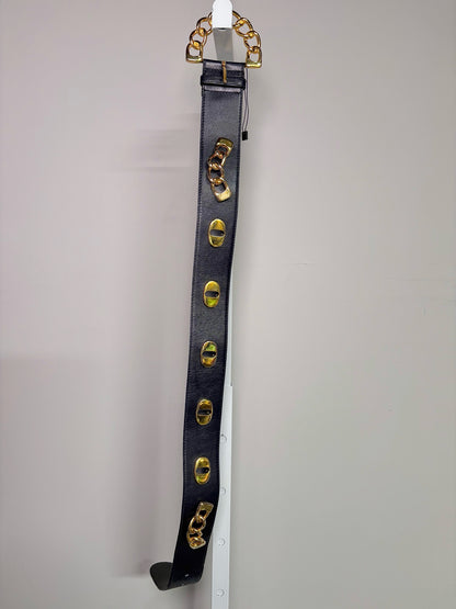 Escada Leather 36 (XS) Vintage Black Chain Links Padlocks Belt