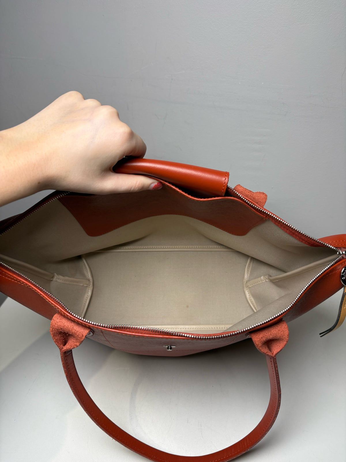 Women's Longchamp Le Pliage Xtra Burnt Orange Leather Pre-Owned Shoulder Tote Bag