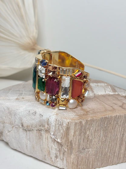 Gilden Metal Pucci Multi Jewelry Stones Cuff Bracelet
