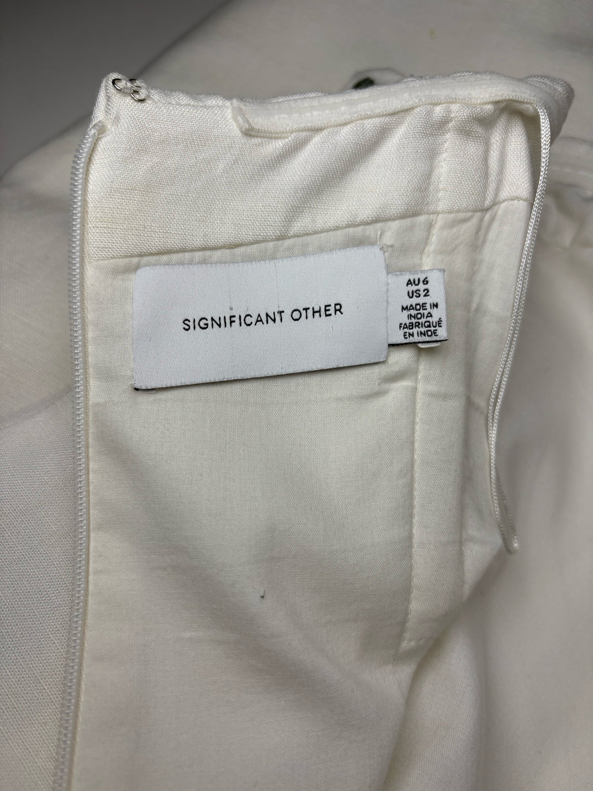 Women's Size 2 Significant Other Cream Green Leaf Linen Blend Pre-Owned Strapless Dress