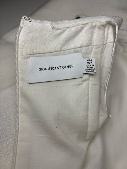 Women's Size 2 Significant Other Cream Green Leaf Linen Blend Pre-Owned Strapless Dress