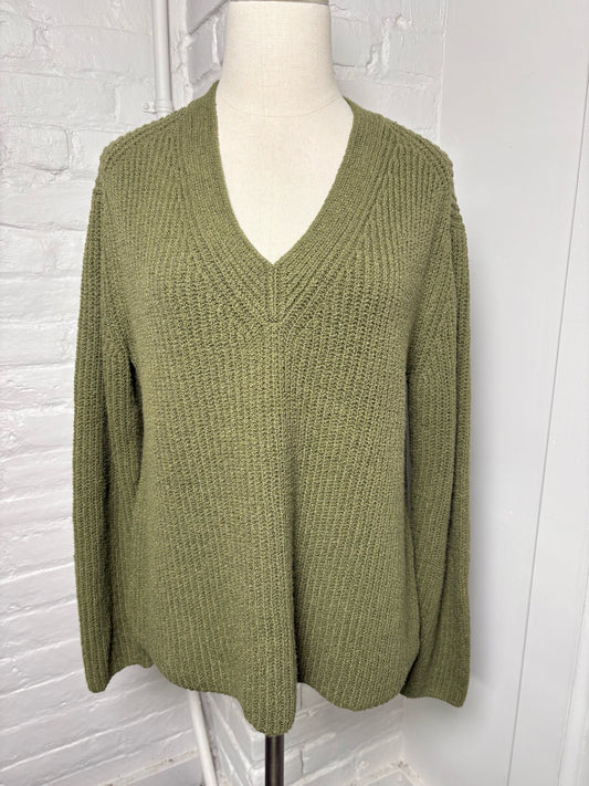 Women Size M Vince Dark Green Ribbed Cotton Sweater
