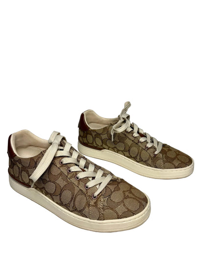 Women Shoe Size 7 Coach Brown Signature Monogram Canvas & Leather Pre-Owned Sneakers