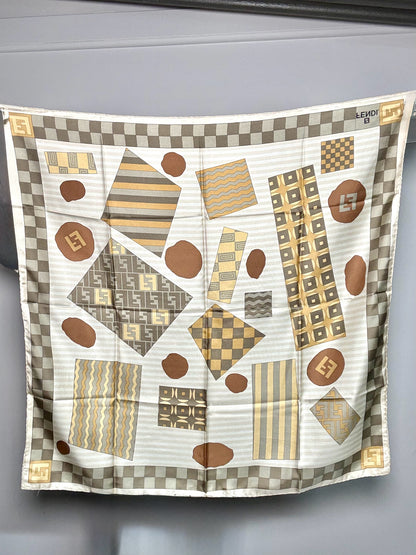 Fendi Logo 100% Silk Vintage Pre-owned Brown & Cream Scarf